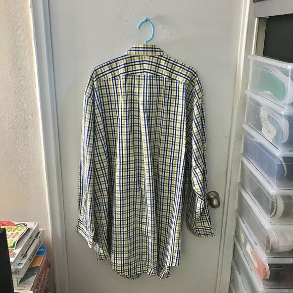 Men's Lands' End Button-Down Plaid Shirt - White/Blue/Yellow- Size 20-36 - Picture 6 of 6